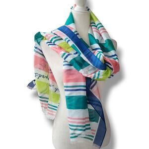 Kate spade Women's Garden Stripe Rectangle Scarf NWT Silk Cotton Rainbow